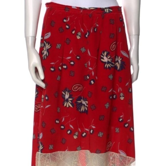 Zadig & Voltaire Red Asymmetric Print Silk Midi Length Skirt M - Picture 2 of 10